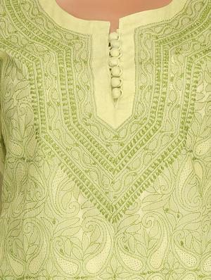 ADA green cotton straight kurta - 14923018 - Standard Image - 4