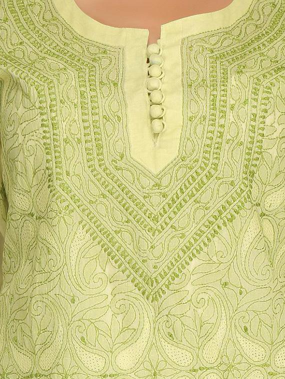 ADA green cotton straight kurta - 14923018 - Zoom Image - 4