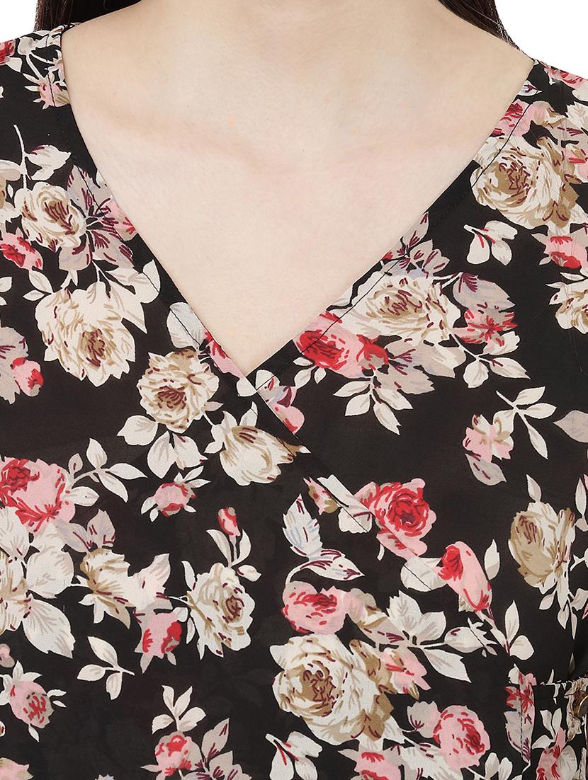 flared sleeved floral wrap top - 14923848 - Zoom Image - 4