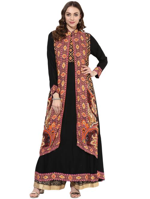 black rayon layered kurta - 14924531 - Standard Image - 1