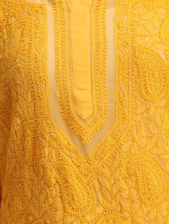 ada yellow georgette straight kurta - 14926675 - Zoom Image - 4