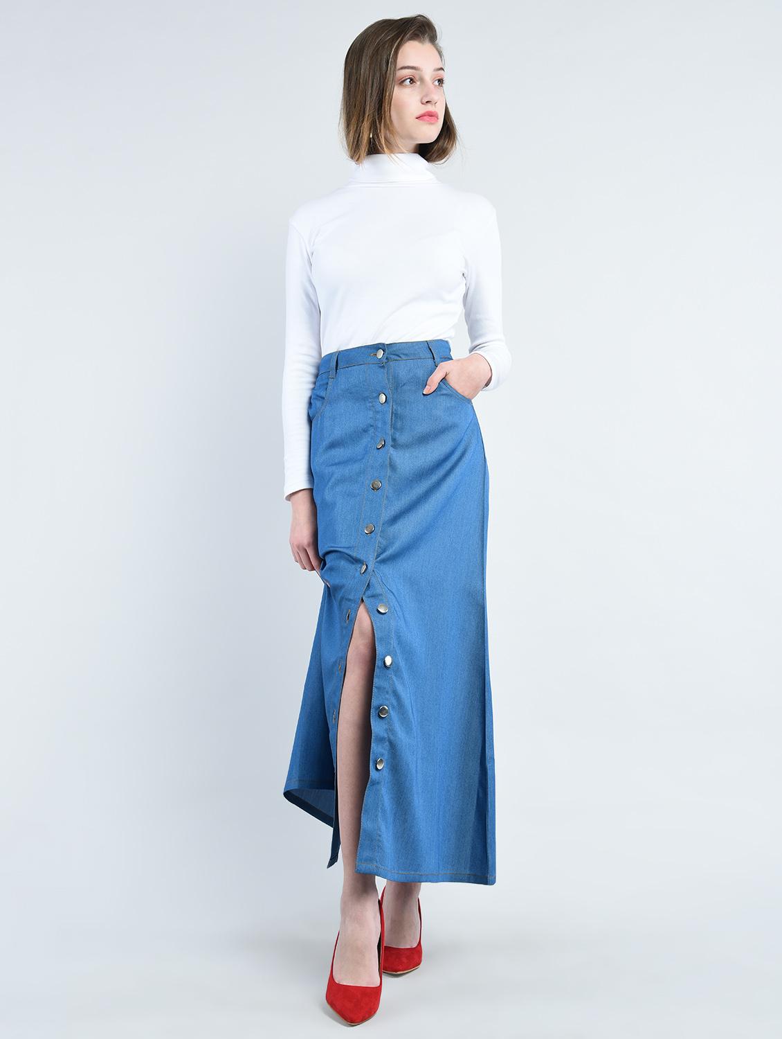 solid blue denim a-line skirt - 14930637 - Zoom Image - 4