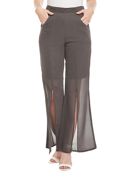grey solid flared palazzo - 14933006 - Standard Image - 1