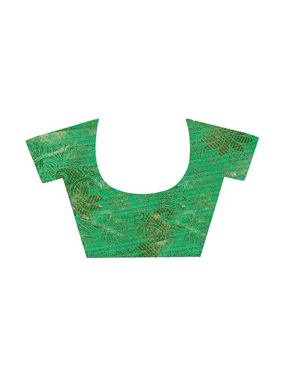 green cotton silk woven saree with blouse - 14935111 - Zoom Image - 4