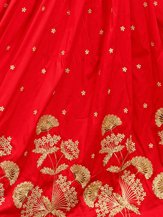 red silk flared lehenga - 14935300 - Zoom Image - 4