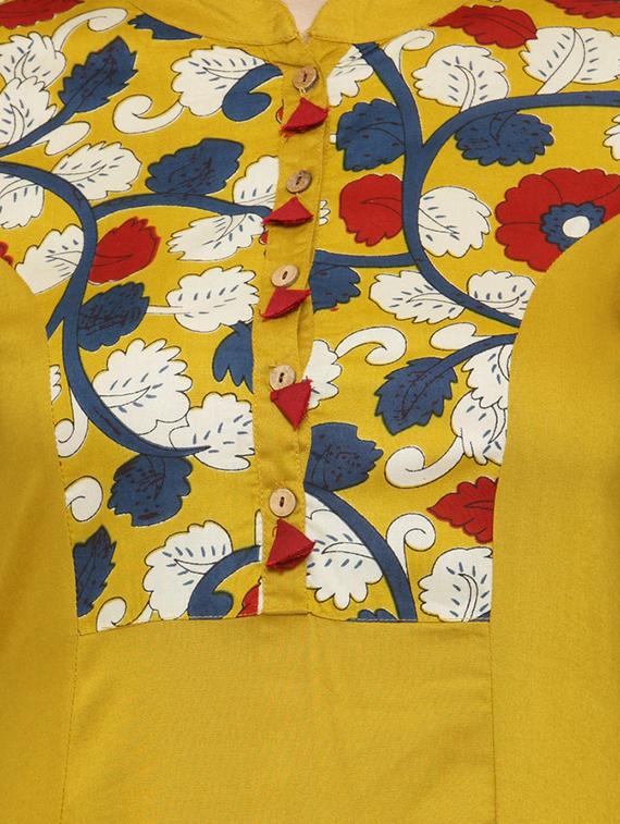 yellow viscose aline kurta - 14935777 - Zoom Image - 4