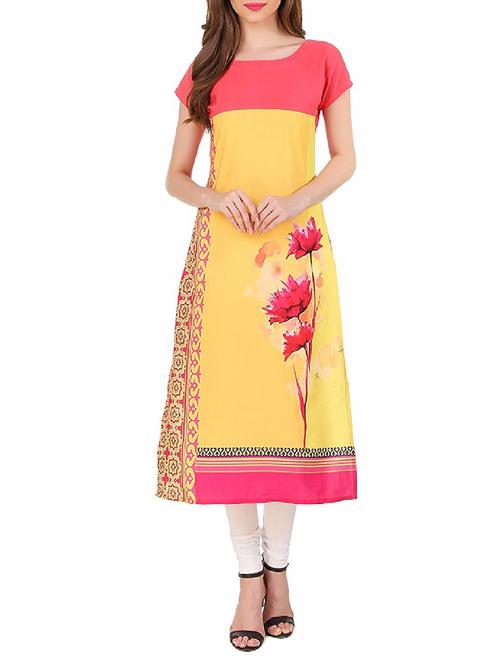 yellow crepe straight kurta - 14937386 - Standard Image - 1