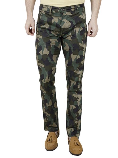 green cotton blend flat front casual trouser - 14937541 - Standard Image - 1