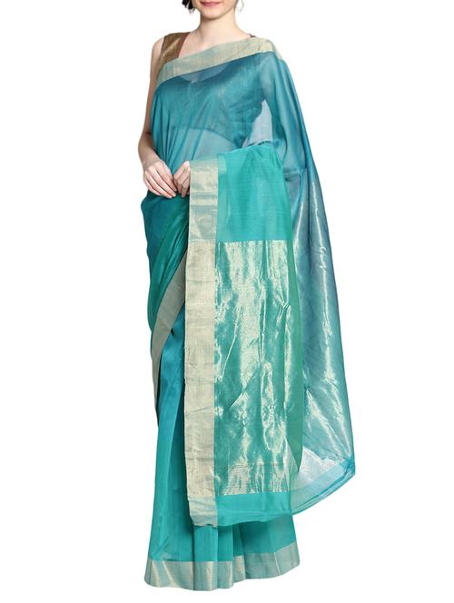 Fuchsia Designs green handloom saree with blouse - 14949747 - Standard Image - 1