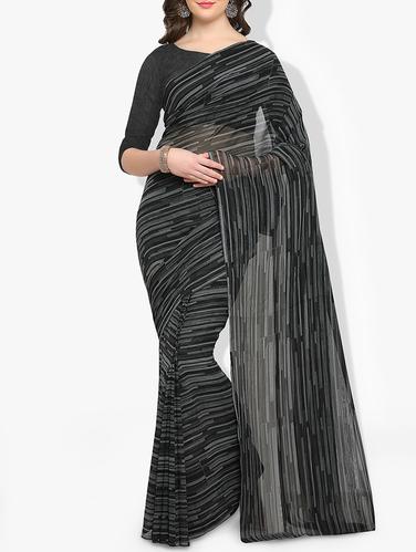 grey georgette printed saree with blouse - 14951384 - Very Small Image - 1