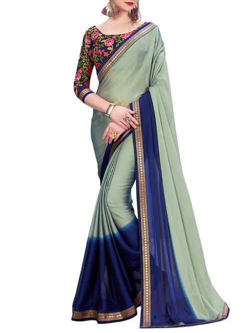 grey silk blend ombre saree with blouse - 14951505 - Very Small Image - 1