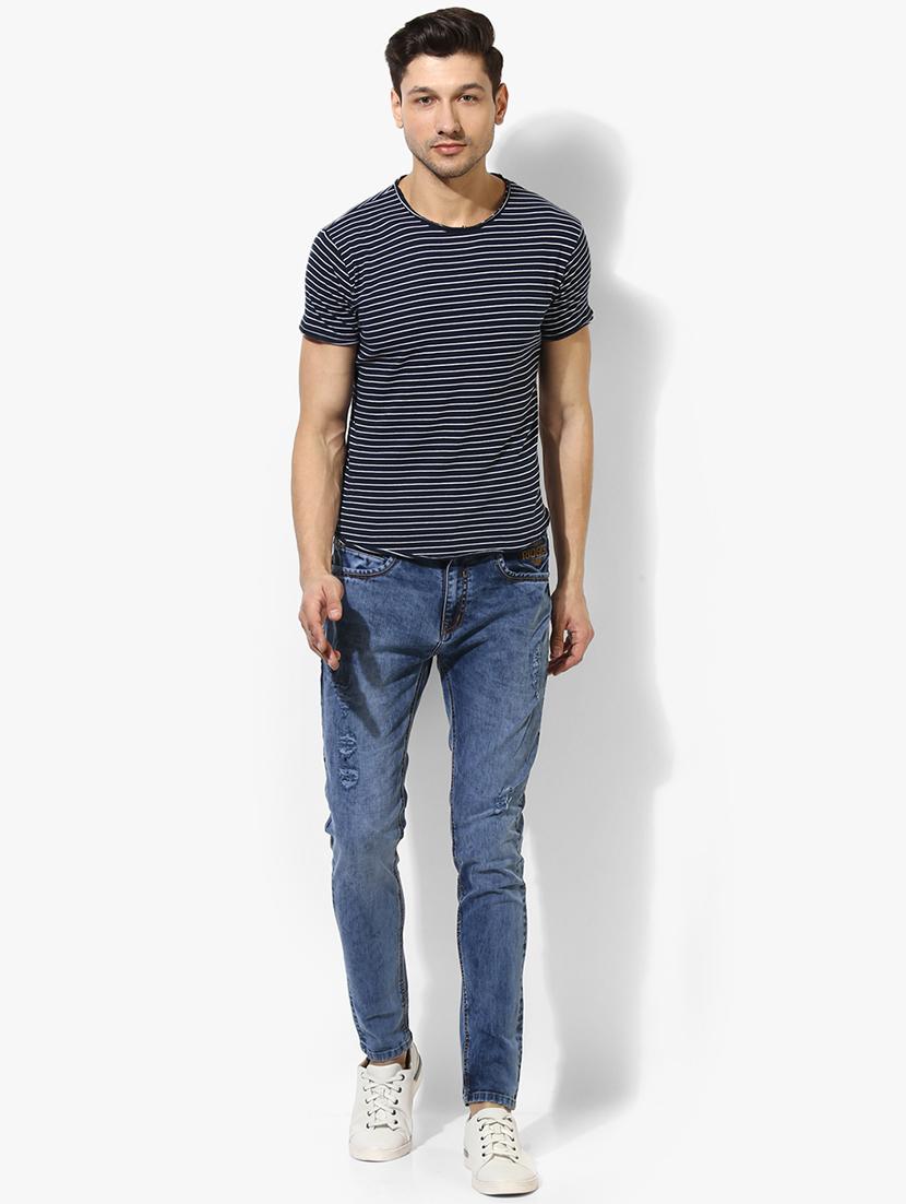 blue cotton blend distressed jeans - 14961749 - Zoom Image - 4