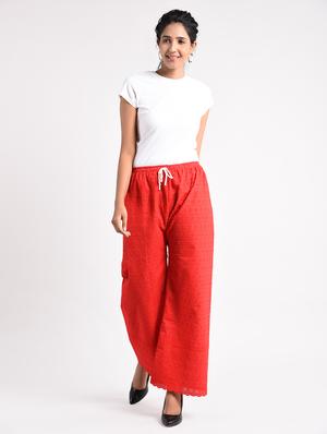red embroidered cotton palazzo - 14961911 - Standard Image - 4