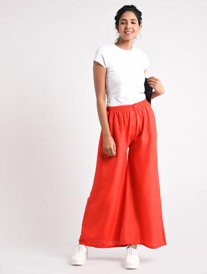 red solid cotton palazzo - 14961914 - Standard Image - 4