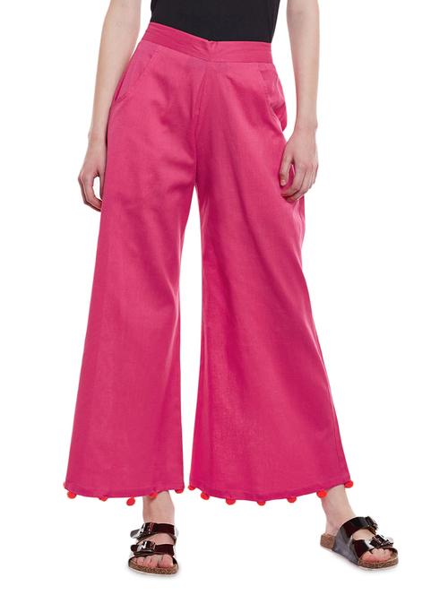 pink solid cotton palazzo - 14962856 - Standard Image - 1
