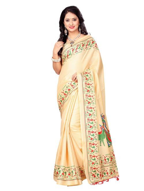 beige silk printed saree with blouse - 14963548 - Standard Image - 1