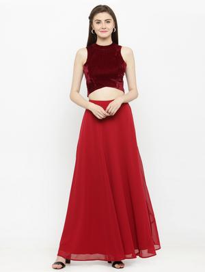 red georgette flared skirt - 14966349 - Standard Image - 4
