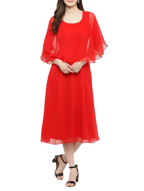 cape sleeved flared dress - 14966353 - Standard Image - 1
