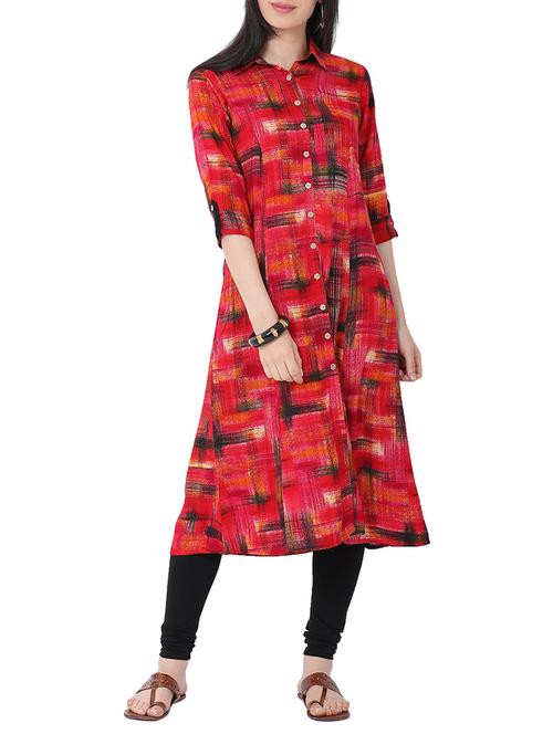 red rayon a-line kurta - 14966606 - Standard Image - 1
