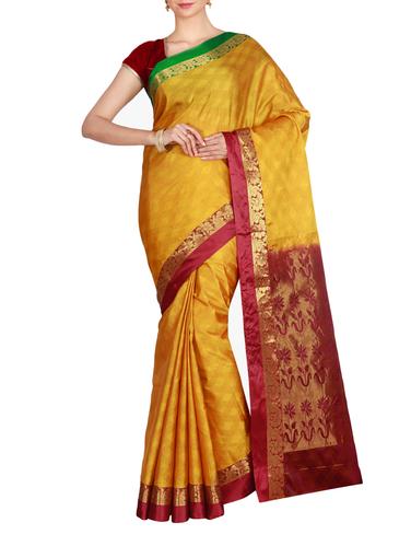 The Chennai Silks green kanjivaram saree with blouse - 14967072 - Very Small Image - 1