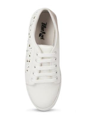 white leatherette laceup sneakers - 14968310 - Standard Image - 4