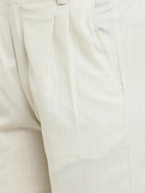 beige solid pleated trouser - 14972293 - Zoom Image - 4
