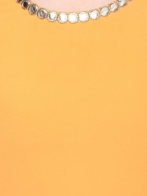 yellow georgette flared kurta - 14973660 - Zoom Image - 4