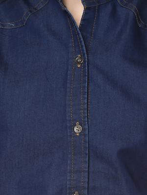 solid navy blue denim shirt - 14981570 - Standard Image - 4