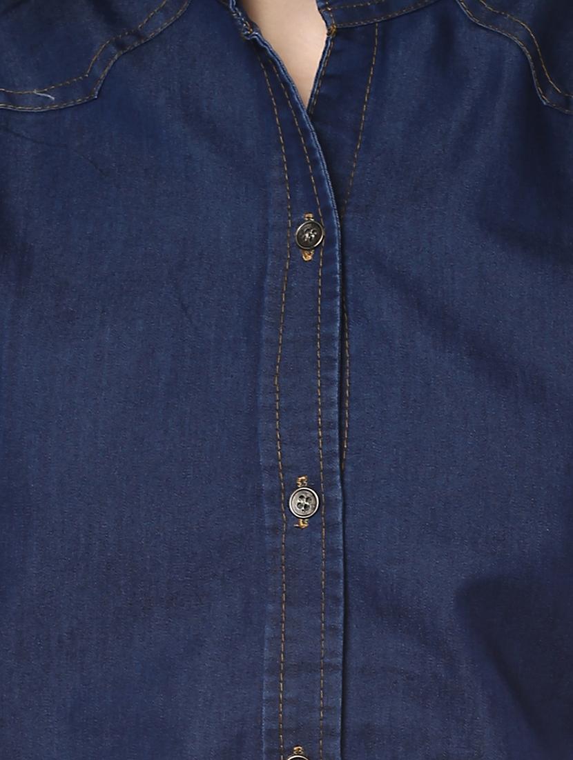 solid navy blue denim shirt - 14981570 - Zoom Image - 4