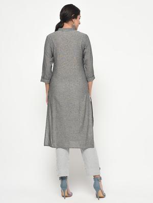 grey cotton straight kurta - 14981953 - Standard Image - 4