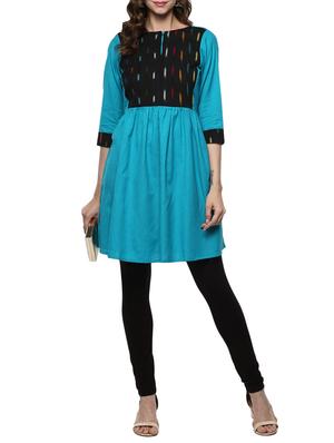 blue cotton flared kurta - 14984470 - Standard Image - 4