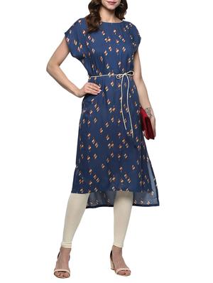 blue rayon high low kurta - 14984478 - Standard Image - 4