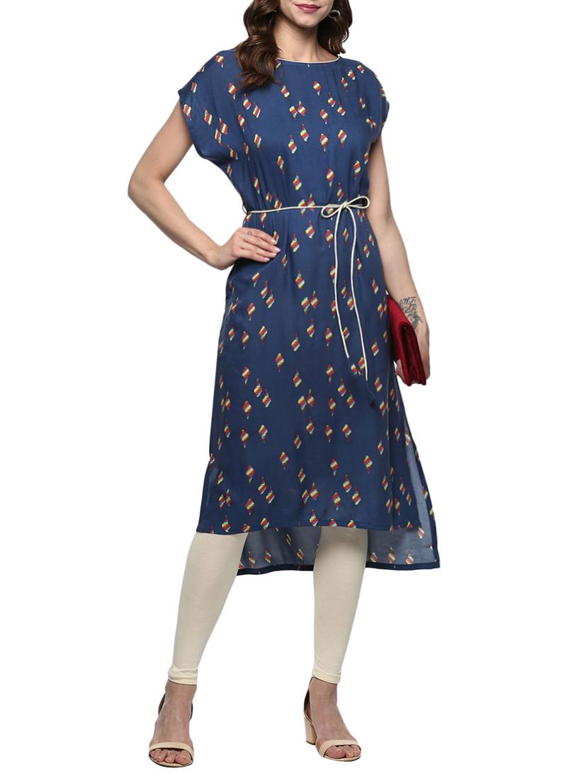 blue rayon high low kurta - 14984478 - Zoom Image - 4