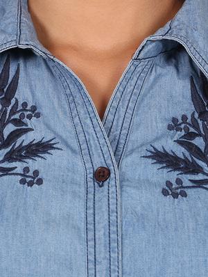 floral embroidered denim shirt - 14985208 - Standard Image - 4