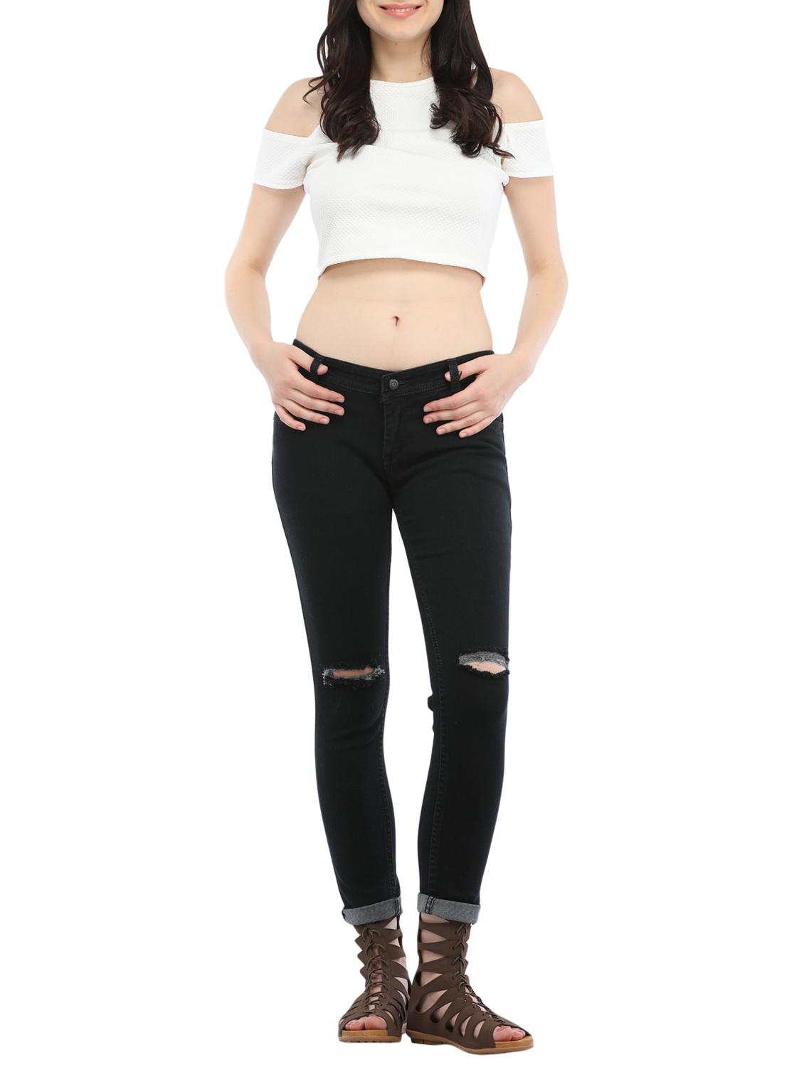 black denim knee slit jeans - 14985289 - Zoom Image - 4