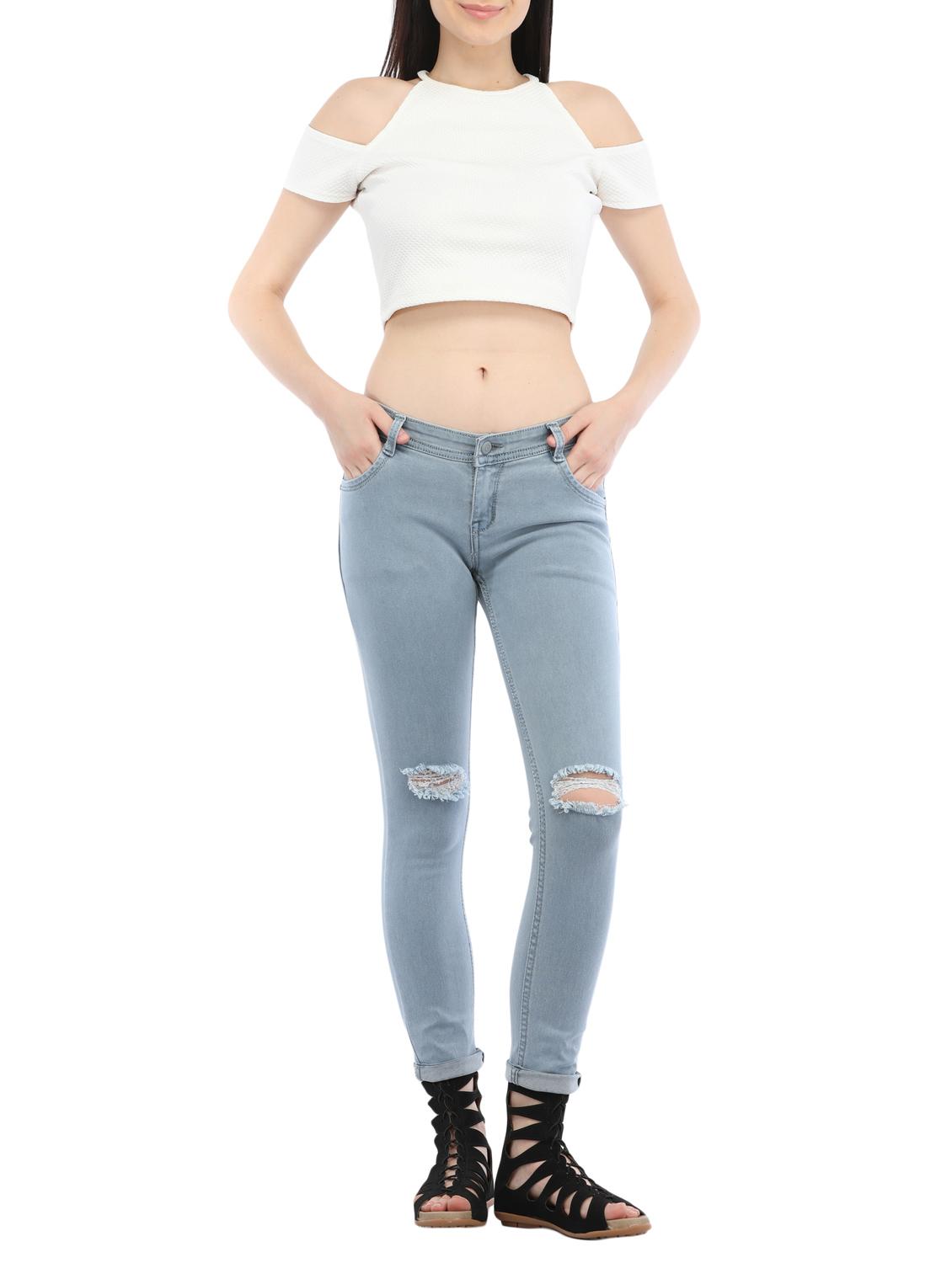 grey denim knee slit jeans - 14985290 - Zoom Image - 4