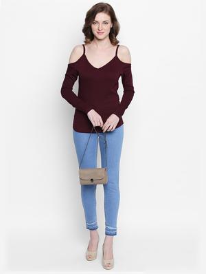 maroon solid cotton top - 14986859 - Standard Image - 4