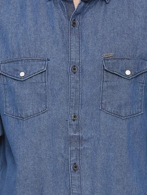 blue denim casual shirt - 14987019 - Standard Image - 4