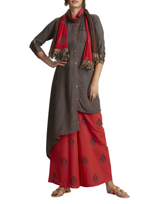 grey asymmetric stitched palazzo suit - 14988192 - Standard Image - 1