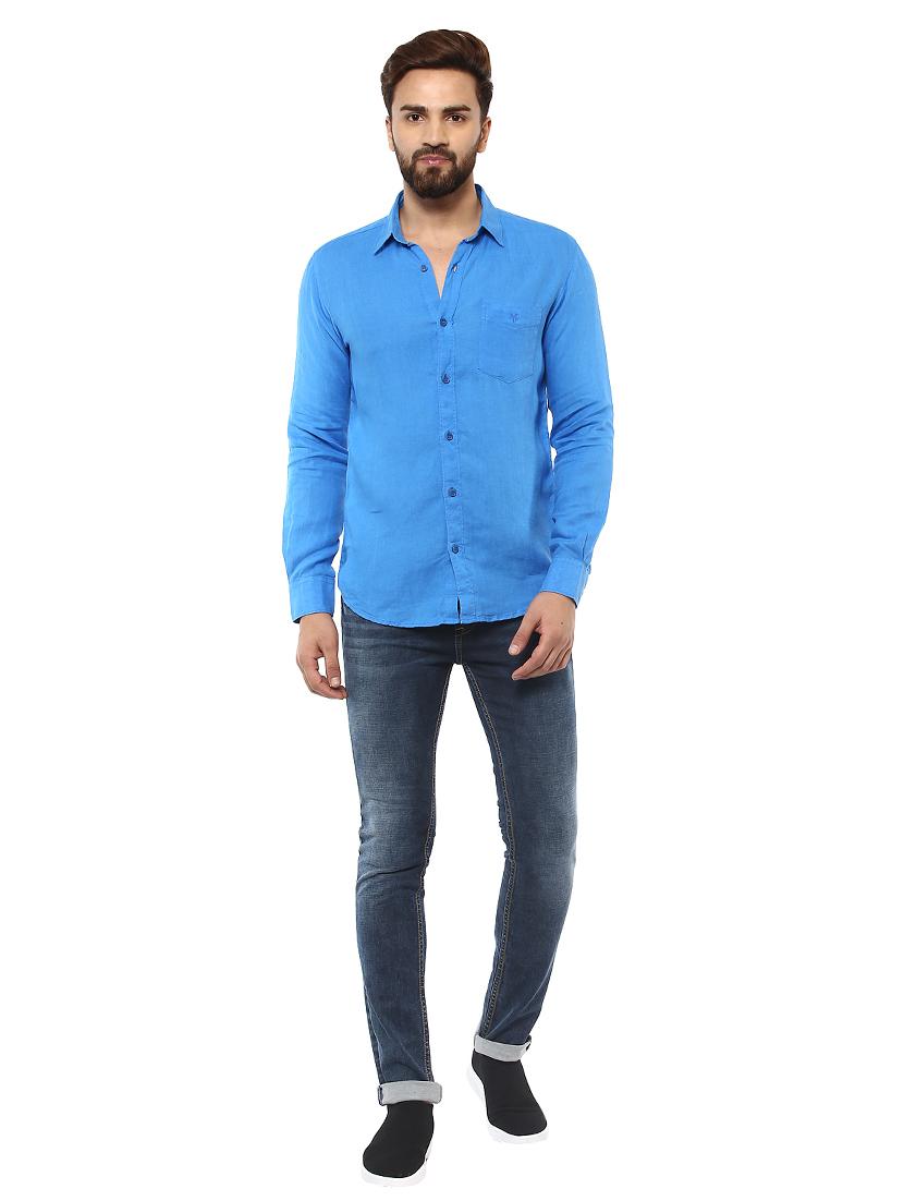 blue linen casual shirt - 14997383 - Zoom Image - 4