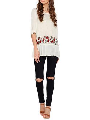 white viscose solid embroidered tunic - 15001397 - Standard Image - 4