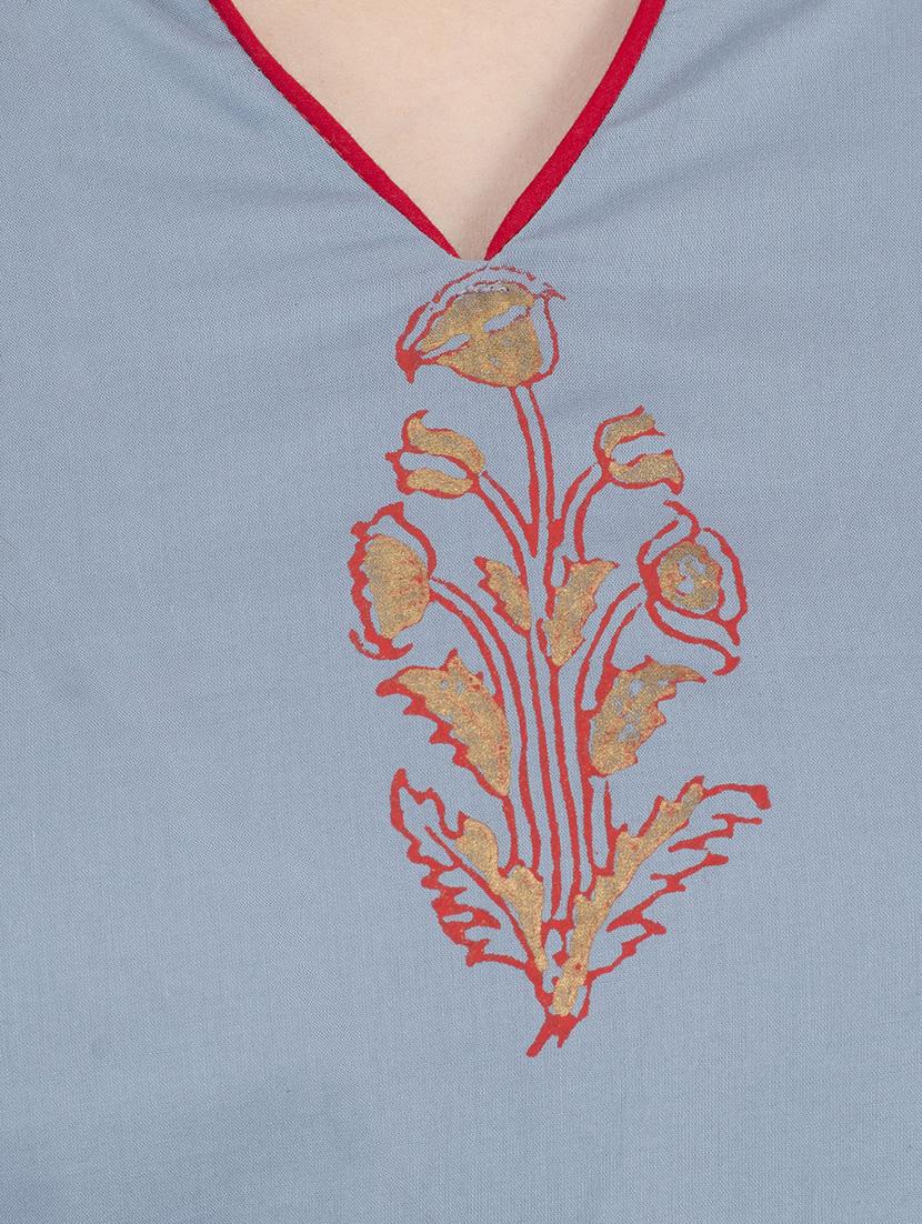 grey cotton straight kurta - 15002672 - Zoom Image - 4