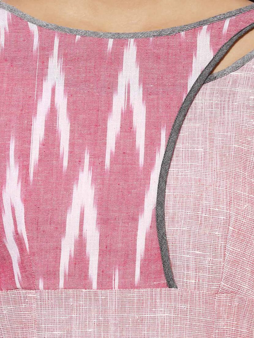indian dobby pink khadi straight kurta - 15004499 - Zoom Image - 4