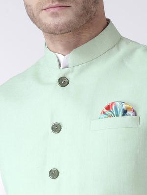 green linen nehru jacket - 15006067 - Standard Image - 4
