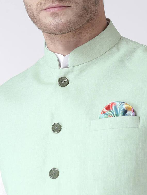green linen nehru jacket - 15006067 - Zoom Image - 4