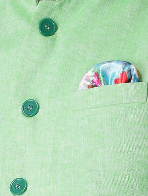 green linen nehru jacket - 15006090 - Standard Image - 4