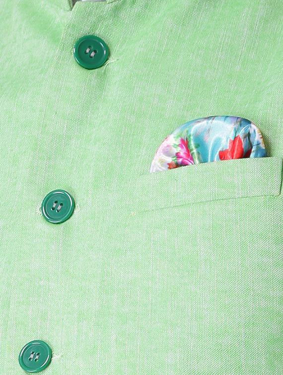 green linen nehru jacket - 15006090 - Zoom Image - 4