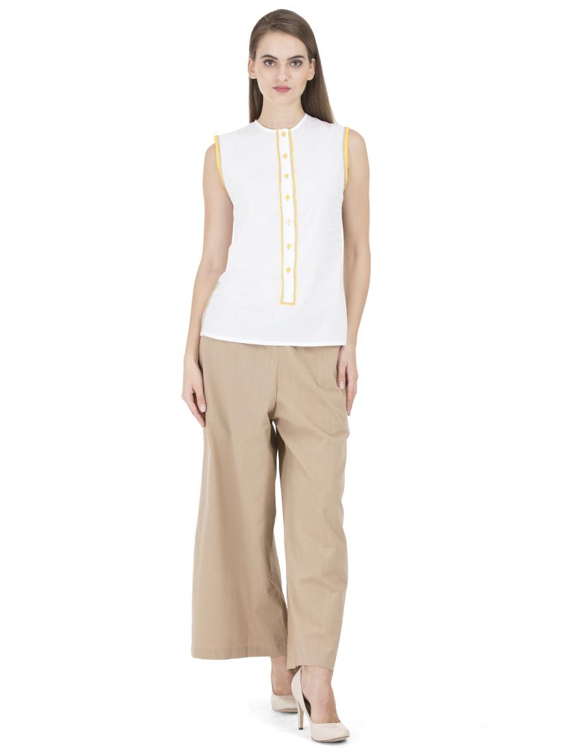beige solid cotton palazzo - 15008107 - Zoom Image - 4