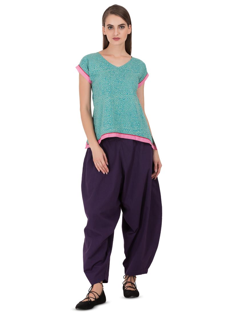 GRASS by Gitika Goyal purple cotton wide leg trouser - 15008111 - Zoom Image - 4