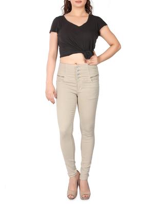 beige solid denim jeans - 15008375 - Standard Image - 4